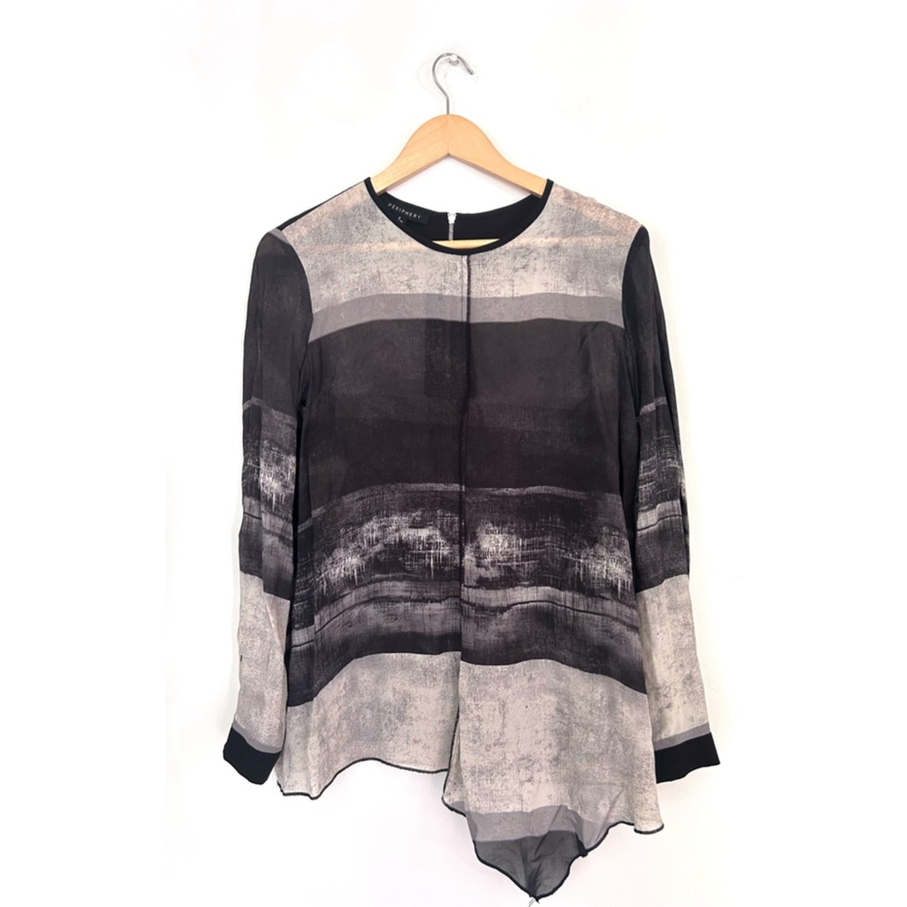 Periphery Blouse Size 8 Black & Gray Long Sleeve